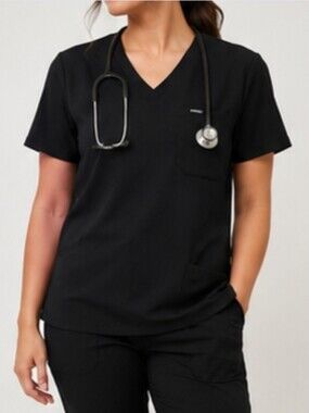 Jaanuu Essential Scrub Top Women’s XL Black V-Neck 1 Pocket